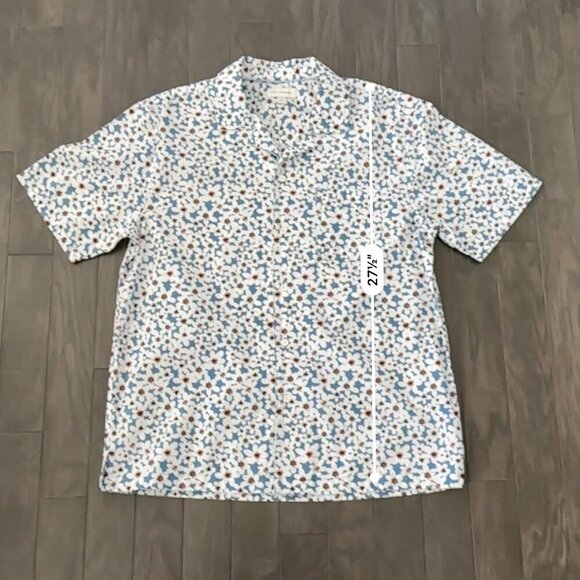 Free Assembly White Flower Print Large Men's Short Sleeve Shirt 100% Cotton - Picture 10 of 10